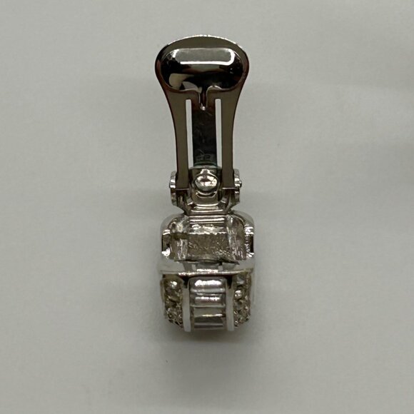 Christian Dior Vintage Clip-On Earrings With Rhinestones & Silver-Tone Metal - Picture 6 of 16